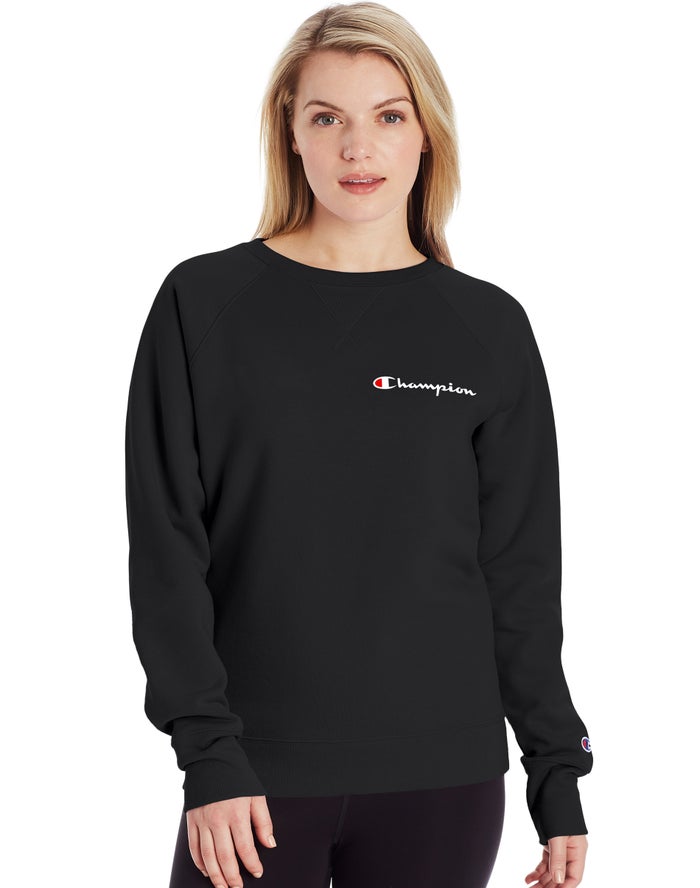 Champion Sweatshirt Dames - Zwart - Powerblend Fleece Classic Crew Script Logo ( 632107-XRH )